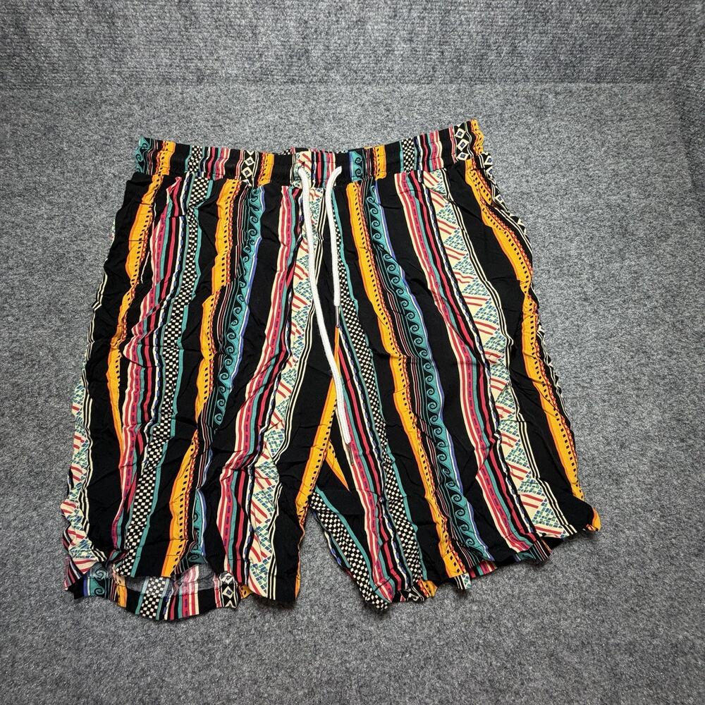 Men’s MANFINITY Ethnic Geometric (AOP) Striped Shorts 8.5” Seam (Size L) Pleated
